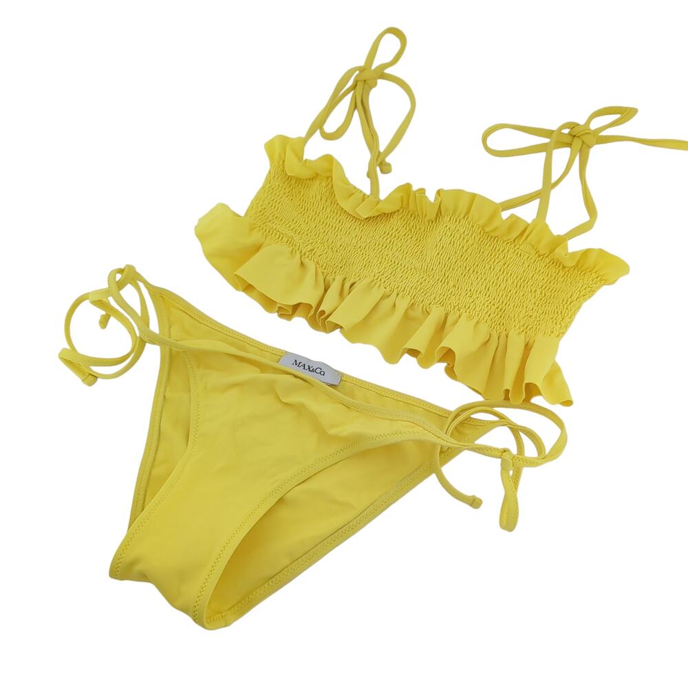 Max&Co Max Mara Bikini Size Small Yellow Bandeau‎ Swimsuit Ruffle Tie High Waist